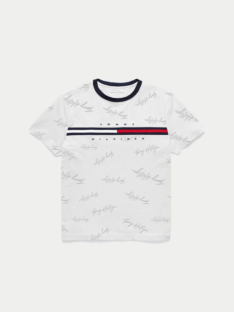 Lány Tommy Hilfiger Signature Flag Póló Fehér | HU 1942QMA